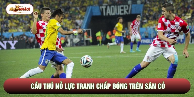 Cầu thủ nỗ lực tranh chấp bóng trên sân cỏ Cầu thủ nỗ lực tranh chấp bóng trên sân cỏ