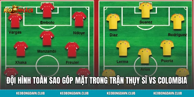 Đội hình toàn sao góp mặt trong trận Thụy Sĩ vs Colombia