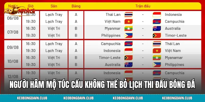 Người hâm mộ túc cầu không thể bỏ lịch thi đấu bóng đá