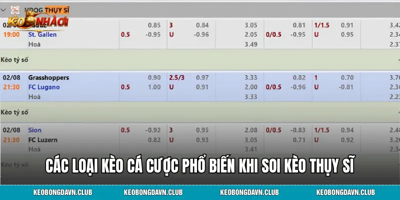 Các loại kèo cá cược phổ biến khi soi kèo Thụy Sĩ